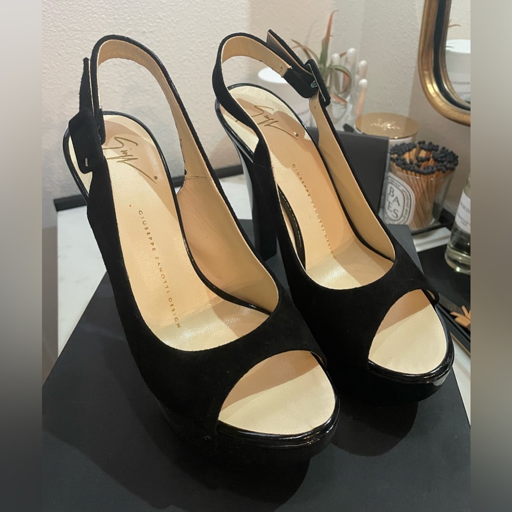 Giuseppe Zanotti Black Platform Slingback Heels